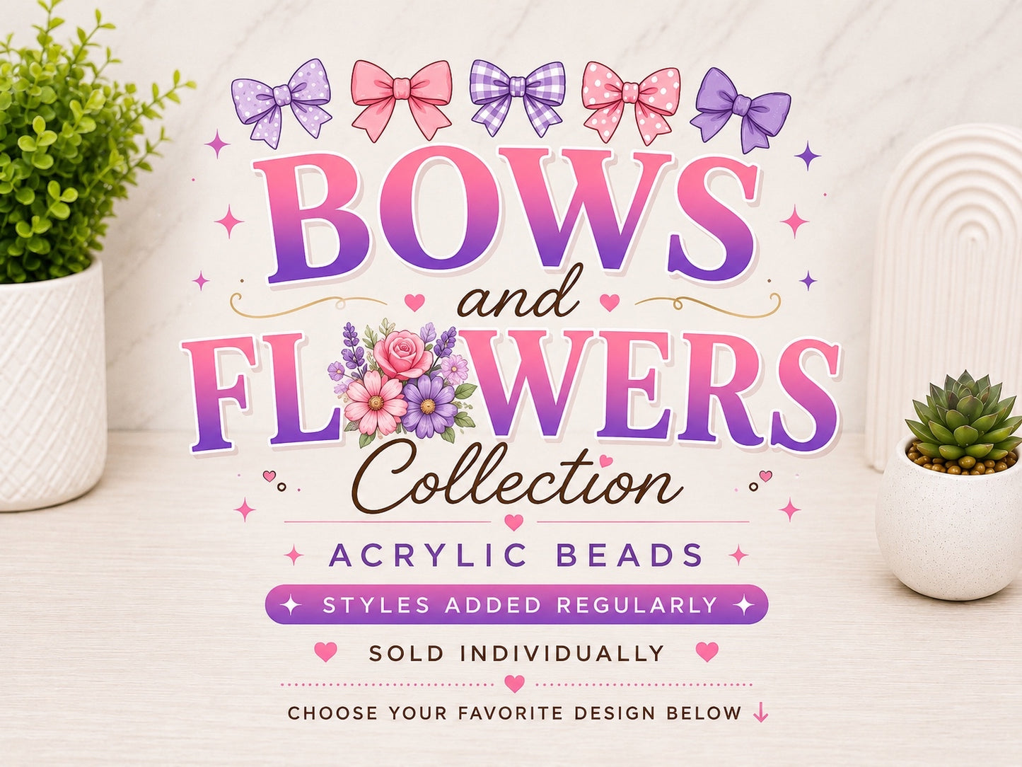 Bows & Flowers Collection | Acrylic Beads | Choose Your Design | Sold Individually