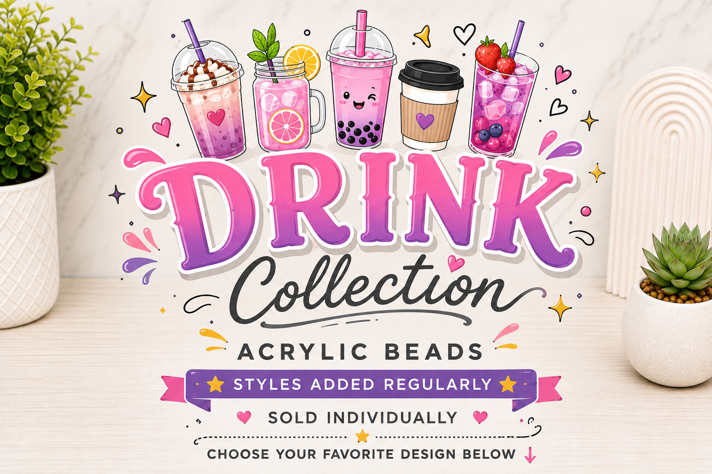 Drink Collection | Acrylic Beads | Choose Your Design | Sold Individually