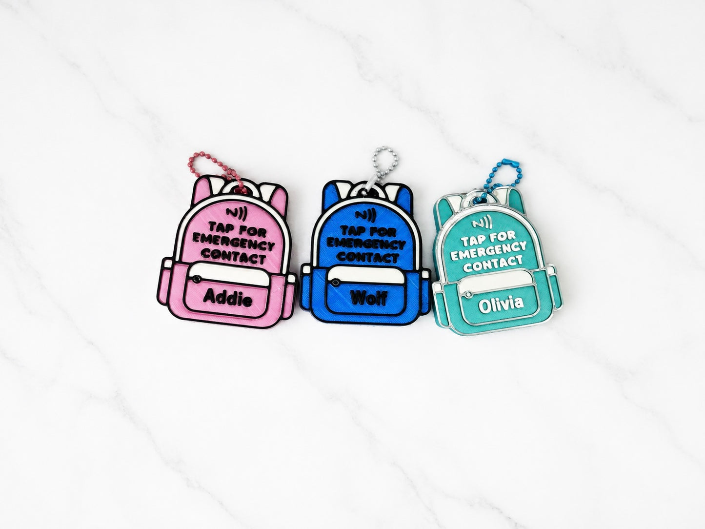 Custom NFC Emergency Contact Backpack Tag | Personalized Back-to-School Safety Tag | Tap to Call Parent | Kids Backpack NFC Tag