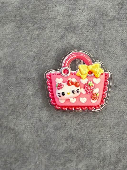 🎀 HK Character Acrylic Beads - Strawberry Kitty Purse