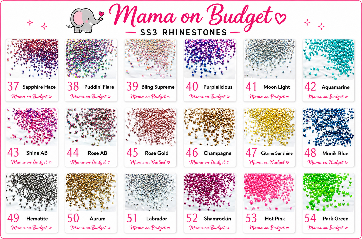 SS3 Glass Rhinestones (1.3-1.4mm) | 1,440+ Pieces | Choose Your Color