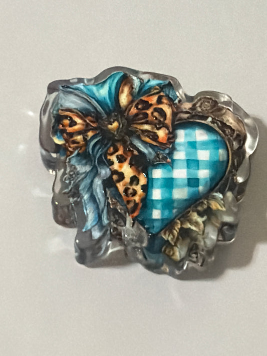 Flowers and Bows Acrylic Beads - checkered-blue-heart-bow