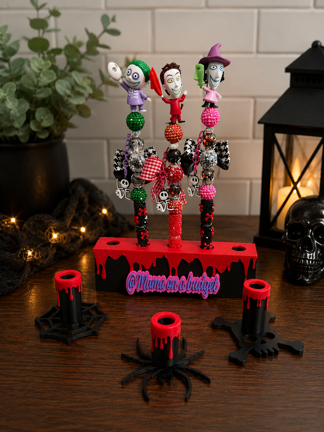 Halloween Pen Base | Spider, Skull & Spider Web Pen Holder