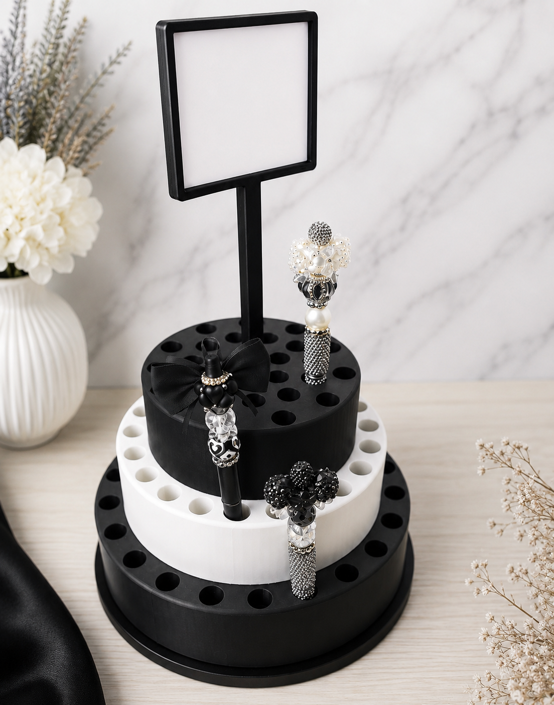 Personalized 3-Tier Pen Display Stand | Holds 50 Pens | Vendor Booth Display