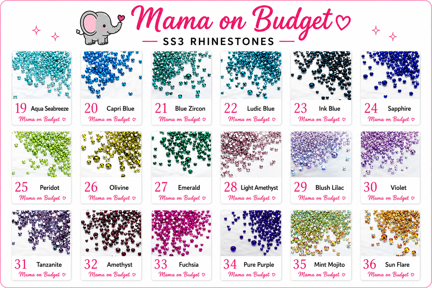SS3 Glass Rhinestones (1.3-1.4mm) | 1,440+ Pieces | Choose Your Color
