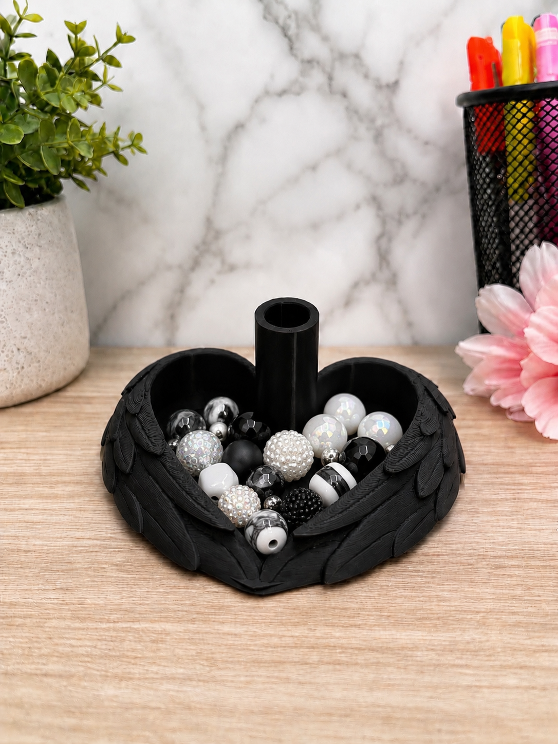 Angel Wings Pen Stand & Bead Tray | 2-in-1 Crafting Organizer