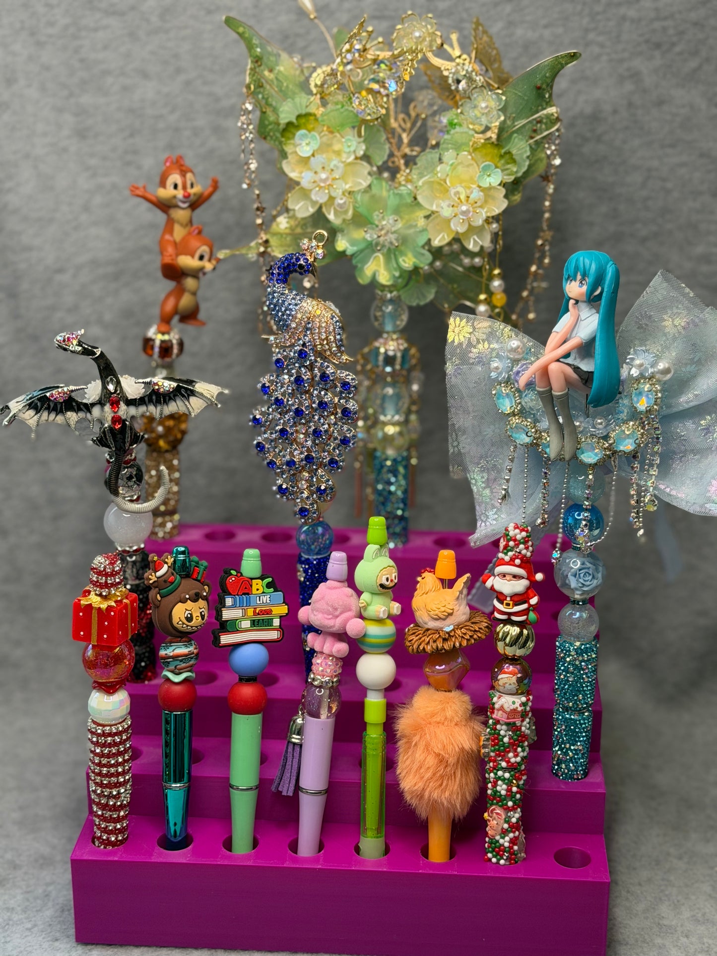 3D Printed Rhinestone Pen Display Holder | Holds 40 Pens | Craft Room Organizer