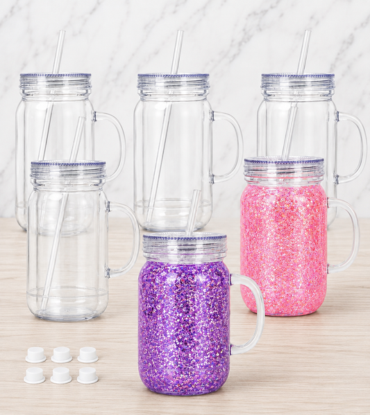 20oz Snowglobe Mason Jar DIY Kit | Clear Handled Tumbler Blank | Craft Cup with Lid