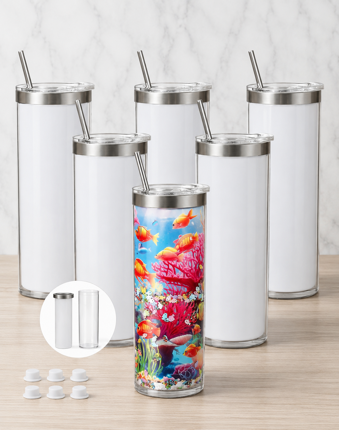 20oz Storyboard Tumbler Blank | DIY Double Wall Tumbler with Removable Insert, Lid & Metal Straw