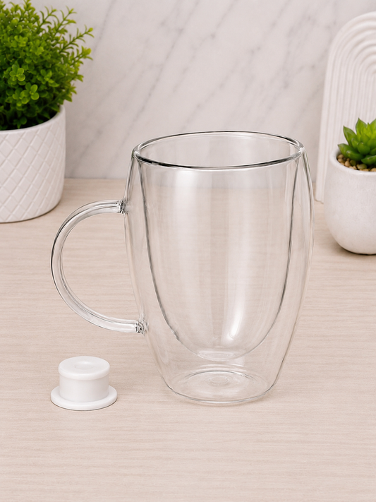 11oz Glass Snowglobe Mug | Double-Wall DIY Mug Blank with Handle & Sealing Plug