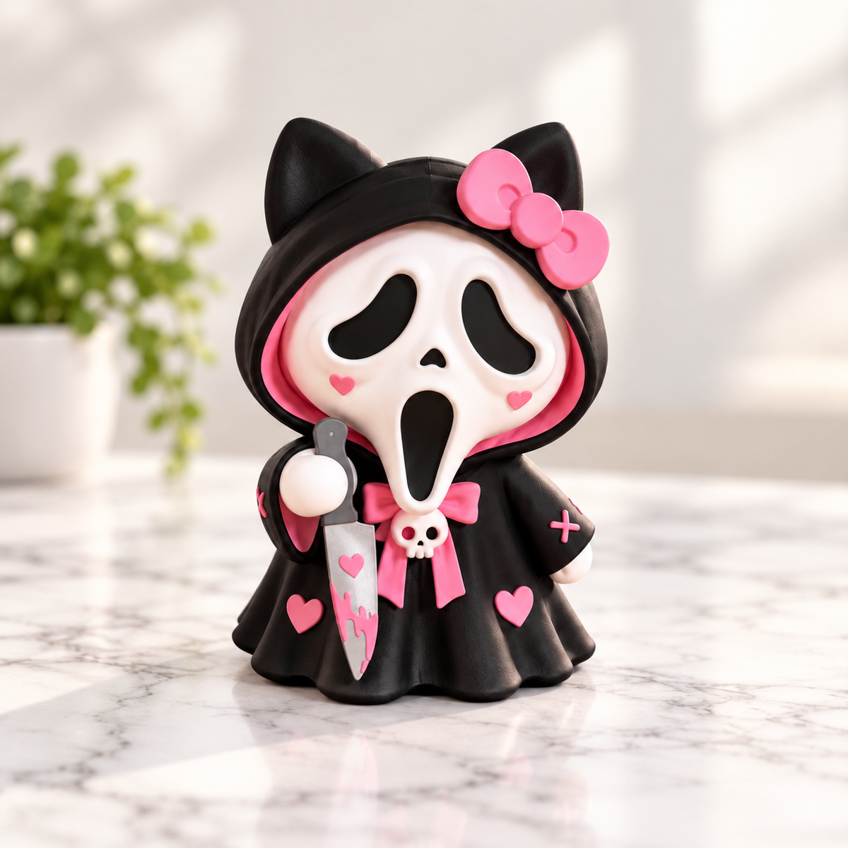 Spooky Kitty Scream 3D Printed Topper – Black & Pink