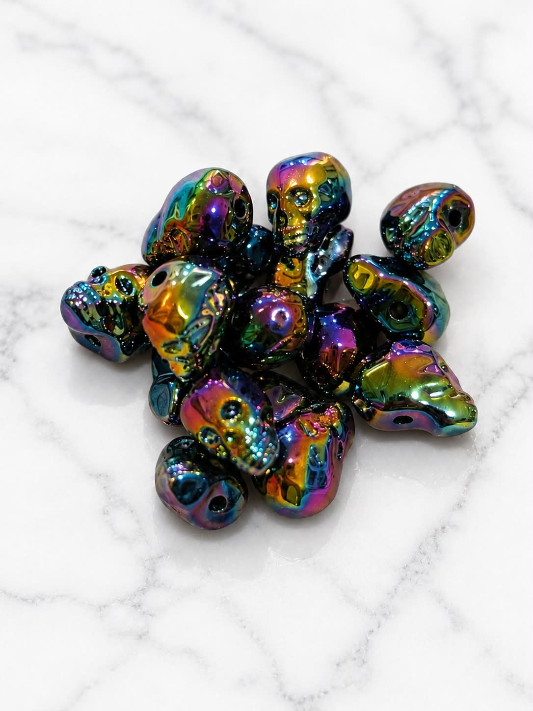 Rainbow Chrome Skull Beads – Iridescent Skull Craft Beads(10pcs)
