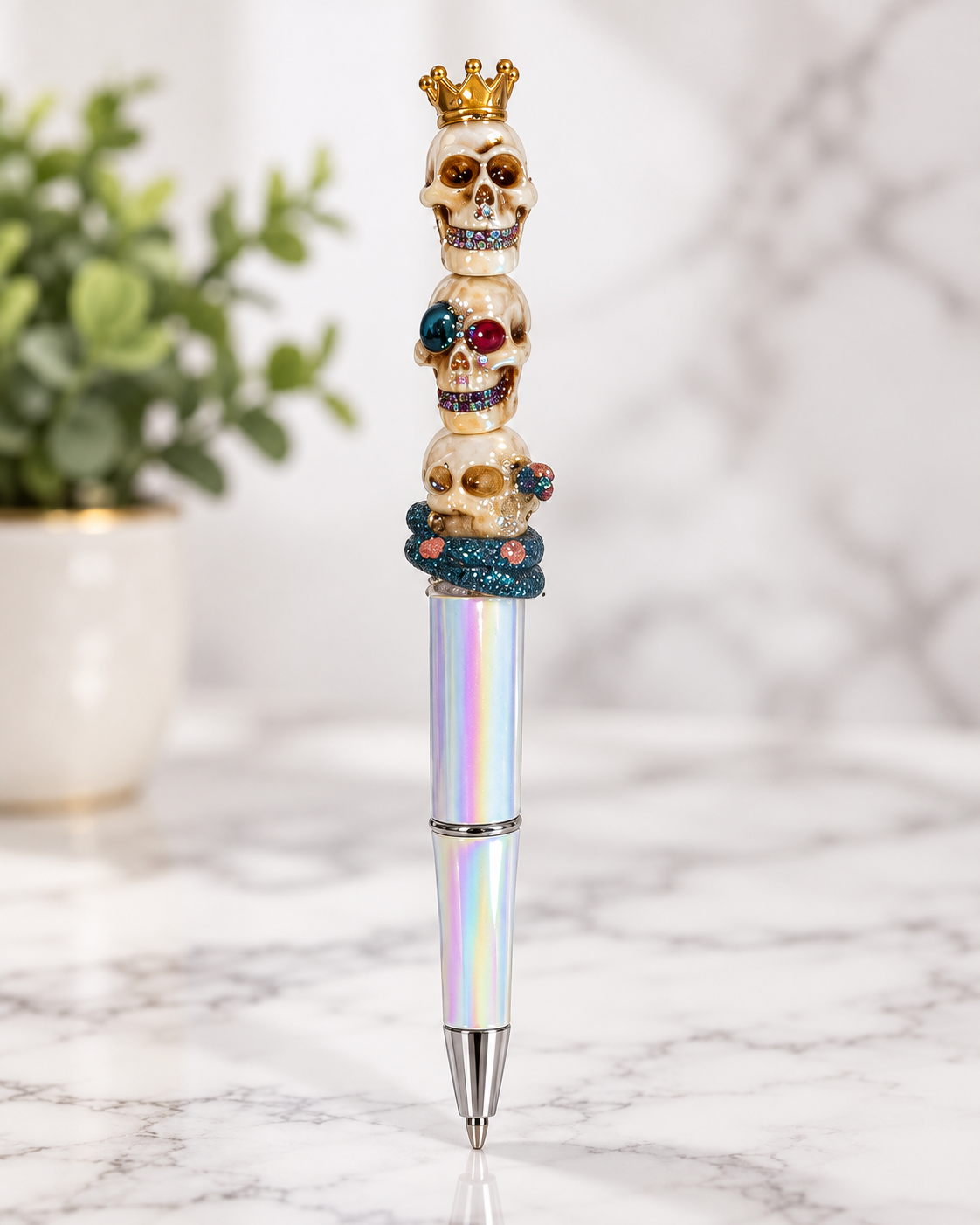 Glam Crowned Skull Bead Set – 3 Piece Resin Beads