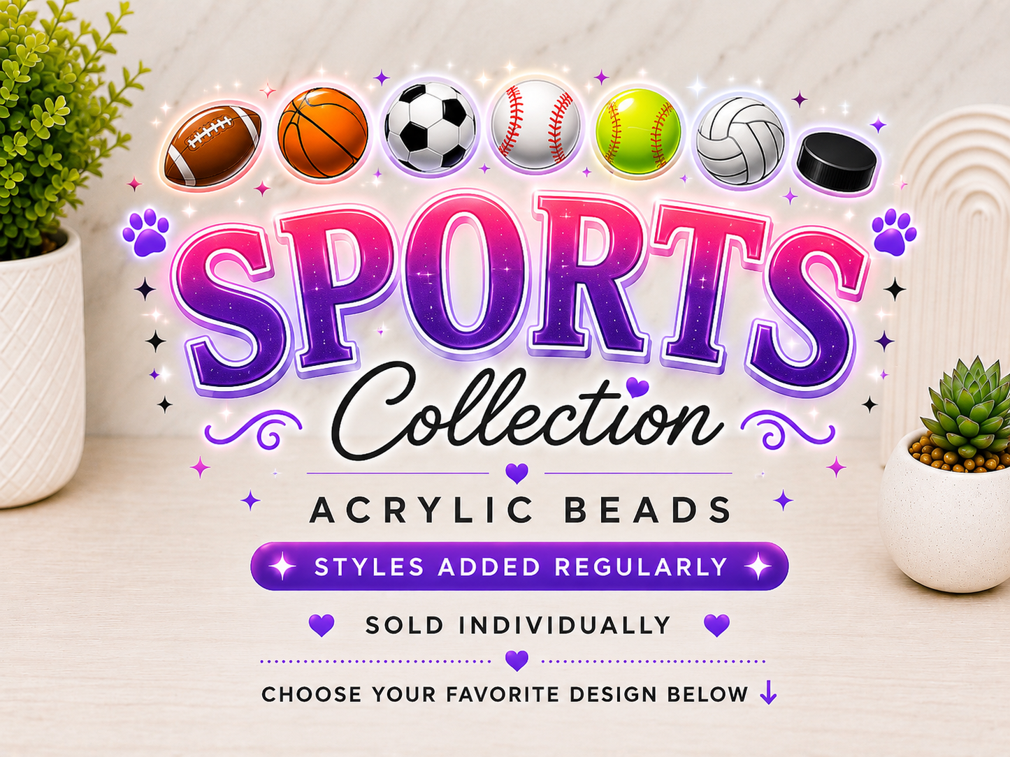 Sports Collection | Acrylic Beads | Choose Your Design | Sold Individually