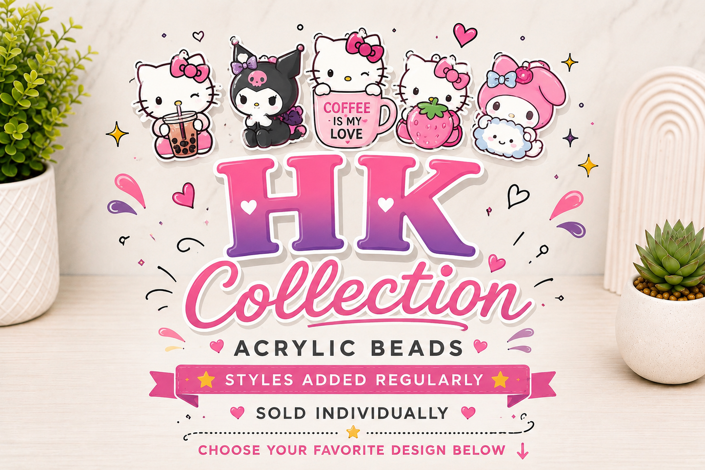 🎀 HK Character Acrylic Beads | Cute Acrylic Charms | Sold Individually