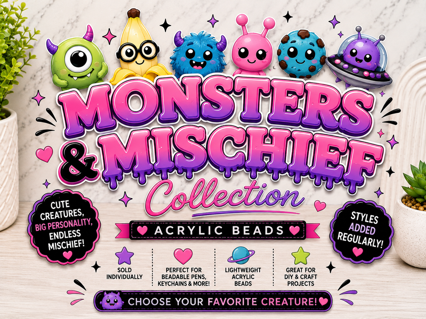 Monsters & Mischief Acrylic Beads | Cute Cartoon & Creature Charms | Sold Individually